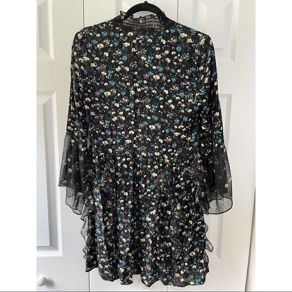 ZARA Floral Printed Lace Mini Long Sleeve Dress with Frills - Picture 8 of 11